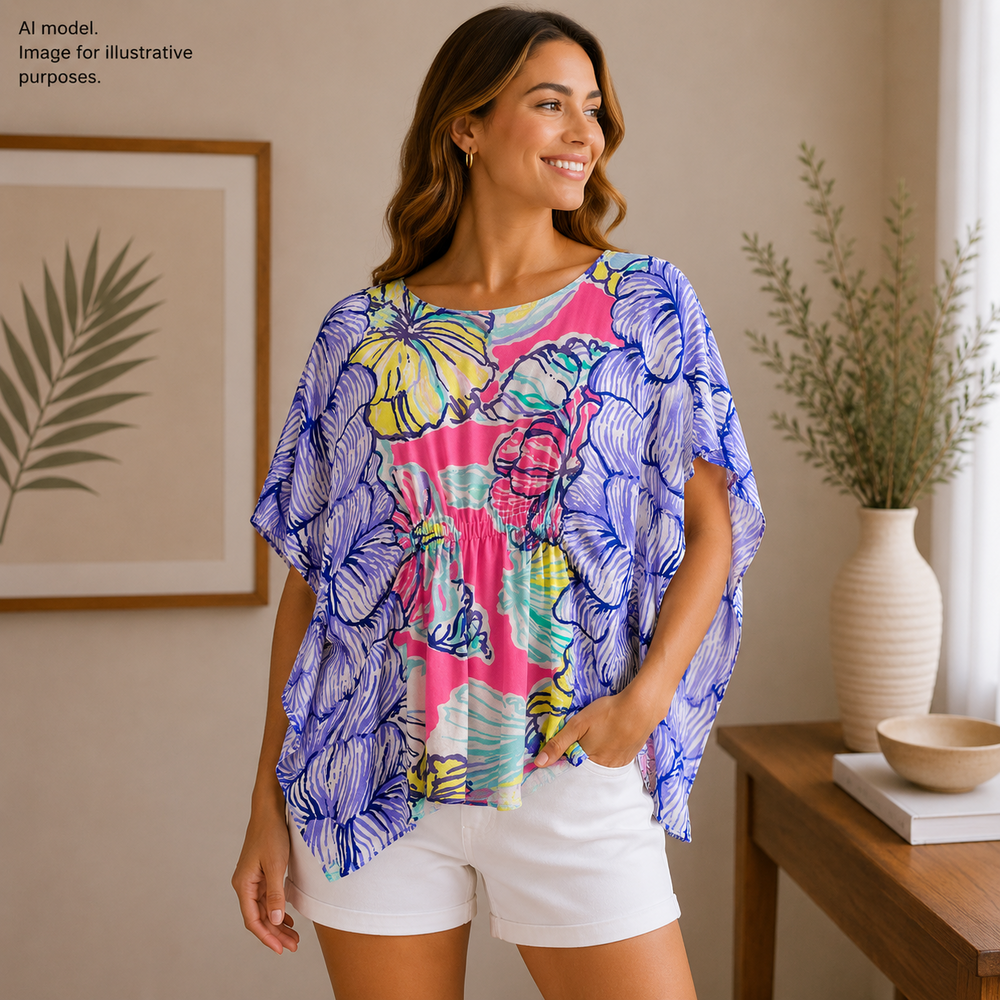 Lilly Pulitzer Shirt Women XXS/XS Pink Purple Kaliko Caftan Cinch Waist Flowy